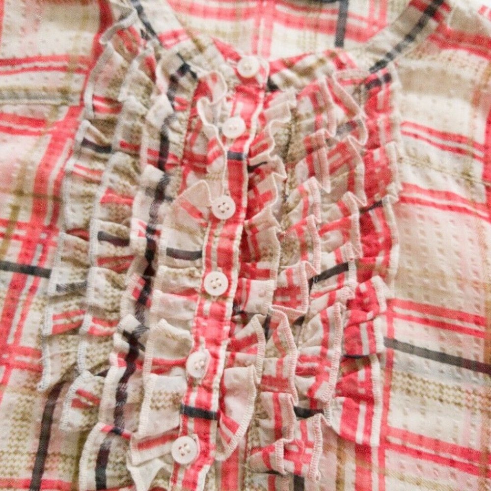 Outback Red Plaid Ruffled Collar Top Sheer - Picture 4 of 7
